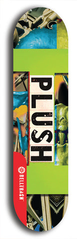 Skateboard deck: Limited edition, North American maple skateboard deck designed by underground artist BellyRash - available widths 7.5 to 8.5 inches in both mellow concave and steep concave shapes. Artwork: PLUSH logo brand popsicle-shaped deck