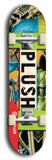 Skateboard deck: Limited edition, North American maple skateboard deck designed by underground artist BellyRash - available widths 7.5 to 8.5 inches in both mellow concave and steep concave shapes. Artwork: PLUSH logo brand popsicle-shaped deck