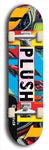 Skateboard deck: Limited edition, North American maple skateboard deck designed by underground artist BellyRash - available widths 7.5 to 8.5 inches in both mellow concave and steep concave shapes. Artwork: PLUSH logo brand popsicle-shaped deck