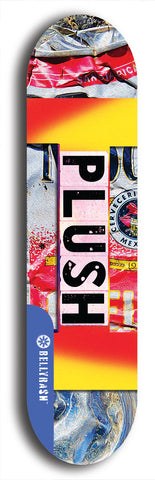 Skateboard deck: Limited edition, North American maple skateboard deck designed by underground artist BellyRash - available widths 7.5 to 8.5 inches in both mellow concave and steep concave shapes. Artwork: PLUSH logo brand popsicle-shaped deck