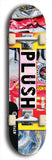 Skateboard deck: Limited edition, North American maple skateboard deck designed by underground artist BellyRash - available widths 7.5 to 8.5 inches in both mellow concave and steep concave shapes. Artwork: PLUSH logo brand popsicle-shaped deck