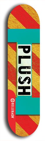 Skateboard deck: Limited edition, North American maple skateboard deck designed by underground artist BellyRash - available widths 7.5 to 8.5 inches in both mellow concave and steep concave shapes. Artwork: PLUSH logo brand popsicle-shaped deck