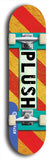 Skateboard deck: Limited edition, North American maple skateboard deck designed by underground artist BellyRash - available widths 7.5 to 8.5 inches in both mellow concave and steep concave shapes. Artwork: PLUSH logo brand popsicle-shaped deck