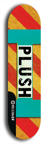 Skateboard deck: Limited edition, North American maple skateboard deck designed by underground artist BellyRash - available widths 7.5 to 8.5 inches in both mellow concave and steep concave shapes. Artwork: PLUSH logo brand popsicle-shaped deck