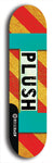 Skateboard deck: Limited edition, North American maple skateboard deck designed by underground artist BellyRash - available widths 7.5 to 8.5 inches in both mellow concave and steep concave shapes. Artwork: PLUSH logo brand popsicle-shaped deck