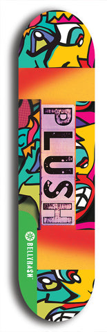 North American maple skateboard deck designed by underground artist BellyRash -- available in widths between 7.5 to 8.5 inches in both mellow concave and steep concave shapes from the BellyRash Limited Edition Blitz Deck series: Plush