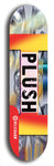 Skateboard deck: Limited edition, North American maple skateboard deck designed by underground artist BellyRash - available widths 7.5 to 8.5 inches in both mellow concave and steep concave shapes. Artwork: PLUSH logo brand popsicle-shaped deck