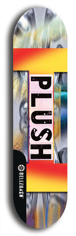 Skateboard deck: Limited edition, North American maple skateboard deck designed by underground artist BellyRash - available widths 7.5 to 8.5 inches in both mellow concave and steep concave shapes. Artwork: PLUSH logo brand popsicle-shaped deck