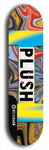 Skateboard deck: Limited edition, North American maple skateboard deck designed by underground artist BellyRash - available widths 7.5 to 8.5 inches in both mellow concave and steep concave shapes. Artwork: PLUSH logo brand popsicle-shaped deck