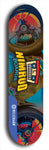 Skateboard deck: Limited edition, North American maple skateboard deck designed by underground artist BellyRash -- available in widths 7.5 to 8.5 inches in both mellow concave and steep concave shapes. Artwork: NIMROD brand popsicle-shaped skateboard deck with NIMROD logo