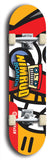 Skateboard deck: Limited edition, North American maple skateboard deck designed by underground artist BellyRash -- available in widths 7.5 to 8.5 inches in both mellow concave and steep concave shapes. Artwork: NIMROD brand popsicle-shaped skateboard deck with NIMROD logo