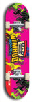 Skateboard deck: Limited edition, North American maple skateboard deck designed by underground artist BellyRash -- available in widths 7.5 to 8.5 inches in both mellow concave and steep concave shapes. Artwork: NIMROD brand popsicle-shaped skateboard deck with NIMROD logo