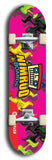 Skateboard deck: Limited edition, North American maple skateboard deck designed by underground artist BellyRash -- available in widths 7.5 to 8.5 inches in both mellow concave and steep concave shapes. Artwork: NIMROD brand popsicle-shaped skateboard deck with NIMROD logo