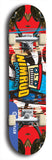 Skateboard deck: Limited edition, North American maple skateboard deck designed by underground artist BellyRash -- available in widths 7.5 to 8.5 inches in both mellow concave and steep concave shapes. Artwork: NIMROD brand popsicle-shaped skateboard deck with NIMROD logo