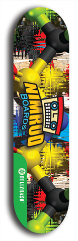 North American maple skateboard deck designed by underground artist BellyRash -- available in widths between 7.5 to 8.5 inches in both mellow concave and steep concave shapes from the BellyRash Limited Edition Blitz Deck series: Nimrod