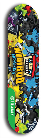 North American maple skateboard deck designed by underground artist BellyRash -- available in widths between 7.5 to 8.5 inches in both mellow concave and steep concave shapes from the BellyRash Limited Edition Blitz Deck series: Nimrod