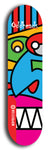 Skateboard deck: Limited edition, North American maple skateboard deck designed by underground artist BellyRash -- available in widths 7.5 to 8.5 inches in both mellow concave and steep concave shapes. Artwork: Oddheads brand popsicle-shaped skateboard deck with cartoon head on dark background.