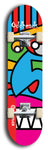 Skateboard deck: Limited edition, North American maple skateboard deck designed by underground artist BellyRash -- available in widths 7.5 to 8.5 inches in both mellow concave and steep concave shapes. Artwork: Oddheads brand popsicle-shaped skateboard deck with cartoon head on dark background.