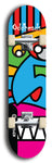 Skateboard deck: Limited edition, North American maple skateboard deck designed by underground artist BellyRash -- available in widths 7.5 to 8.5 inches in both mellow concave and steep concave shapes. Artwork: Oddheads brand popsicle-shaped skateboard deck with cartoon head on dark background.