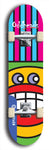 Skateboard deck: Limited edition, North American maple skateboard deck designed by underground artist BellyRash -- available in widths 7.5 to 8.5 inches in both mellow concave and steep concave shapes. Artwork: Oddheads brand popsicle-shaped skateboard deck with cartoon head on dark background.