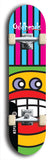 Skateboard deck: Limited edition, North American maple skateboard deck designed by underground artist BellyRash -- available in widths 7.5 to 8.5 inches in both mellow concave and steep concave shapes. Artwork: Oddheads brand popsicle-shaped skateboard deck with cartoon head on dark background.