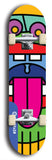 Skateboard deck: Limited edition, North American maple skateboard deck designed by underground artist BellyRash -- available in widths 7.5 to 8.5 inches in both mellow concave and steep concave shapes. Artwork: Oddheads brand popsicle-shaped skateboard deck with cartoon head on dark background.