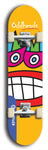 Skateboard deck: Limited edition, North American maple skateboard deck designed by underground artist BellyRash -- available in widths 7.5 to 8.5 inches in both mellow concave and steep concave shapes. Artwork: Oddheads brand popsicle-shaped skateboard deck with cartoon head on dark background.