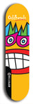 Skateboard deck: Limited edition, North American maple skateboard deck designed by underground artist BellyRash -- available in widths 7.5 to 8.5 inches in both mellow concave and steep concave shapes. Artwork: Oddheads brand popsicle-shaped skateboard deck with cartoon head on dark background.