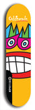 Skateboard deck: Limited edition, North American maple skateboard deck designed by underground artist BellyRash -- available in widths 7.5 to 8.5 inches in both mellow concave and steep concave shapes. Artwork: Oddheads brand popsicle-shaped skateboard deck with cartoon head on dark background.