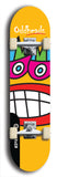 Skateboard deck: Limited edition, North American maple skateboard deck designed by underground artist BellyRash -- available in widths 7.5 to 8.5 inches in both mellow concave and steep concave shapes. Artwork: Oddheads brand popsicle-shaped skateboard deck with cartoon head on dark background.