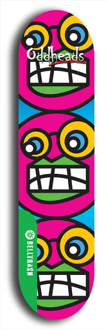 North American maple skateboard deck designed by underground artist BellyRash -- available in widths between 7.5 to 8.5 inches in both mellow concave and steep concave shapes from the BellyRash Limited Edition Blitz Deck series: Oddheads