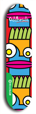North American maple skateboard deck designed by underground artist BellyRash -- available in widths between 7.5 to 8.5 inches in both mellow concave and steep concave shapes from the BellyRash Limited Edition Blitz Deck series: Oddheads