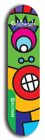 North American maple skateboard deck designed by underground artist BellyRash -- available in widths between 7.5 to 8.5 inches in both mellow concave and steep concave shapes from the BellyRash Limited Edition Blitz Deck series: Oddheads