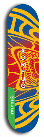 North American maple skateboard deck designed by underground artist BellyRash -- available in widths between 7.5 to 8.5 inches in both mellow concave and steep concave shapes from the BellyRash Limited Edition Blitz Deck series: Xomfug