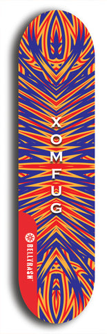 Skateboard deck: Limited edition, North American maple skateboard deck designed by underground artist BellyRash - available widths 7.5 to 8.5 inches in both mellow concave and steep concave shapes. Artwork: XOMFUG logo brand popsicle-shaped deck