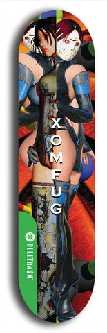 North American maple skateboard deck designed by underground artist BellyRash -- available in widths between 7.5 to 8.5 inches in both mellow concave and steep concave shapes from the BellyRash Limited Edition Blitz Deck series: Xomfug