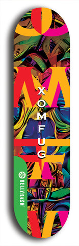 North American maple skateboard deck designed by underground artist BellyRash -- available in widths between 7.5 to 8.5 inches in both mellow concave and steep concave shapes from the BellyRash Limited Edition Blitz Deck series: Xomfug