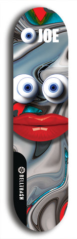 Skateboard deck: Limited edition, North American maple skateboard deck designed by underground artist BellyRash - available widths 7.5 to 8.5 inches in both mellow concave and steep concave shapes. Artwork: EYEBALL JOE logo brand popsicle-shaped deck