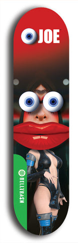 North American maple skateboard deck designed by underground artist BellyRash -- available in widths between 7.5 to 8.5 inches in both mellow concave and steep concave shapes from the BellyRash Limited Edition Blitz Deck series: Eyeball Joe