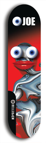 Skateboard deck: Limited edition, North American maple skateboard deck designed by underground artist BellyRash - available widths 7.5 to 8.5 inches in both mellow concave and steep concave shapes. Artwork: EYEBALL JOE logo brand popsicle-shaped deck