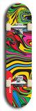 Skateboard deck: Limited edition, North American maple skateboard deck designed by underground artist BellyRash - available widths 7.5 to 8.5 inches in both mellow concave and steep concave shapes. Artwork: ABEX LIQUID brand popsicle-shaped with a multi-colored swirling patterned background