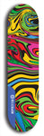 Skateboard deck: Limited edition, North American maple skateboard deck designed by underground artist BellyRash - available widths 7.5 to 8.5 inches in both mellow concave and steep concave shapes. Artwork: ABEX LIQUID brand popsicle-shaped with a multi-colored swirling patterned background