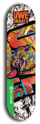 North American maple skateboard deck designed by underground artist BellyRash -- available in widths between 7.5 to 8.5 inches in both mellow concave and steep concave shapes from the BellyRash Limited Edition Blitz Deck series: Uwe Snarls