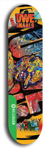 North American maple skateboard deck designed by underground artist BellyRash -- available in widths between 7.5 to 8.5 inches in both mellow concave and steep concave shapes from the BellyRash Limited Edition Blitz Deck series: Uwe Snarls