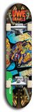 North American maple skateboard deck designed by underground artist BellyRash -- available in widths between 7.5 to 8.5 inches in both mellow concave and steep concave shapes from the BellyRash Limited Edition Blitz Deck series: Uwe Snarls