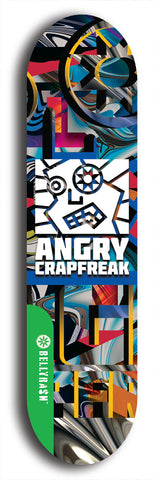 North American maple skateboard deck designed by underground artist BellyRash -- available in widths between 7.5 to 8.5 inches in both mellow concave and steep concave shapes from the BellyRash Limited Edition Blitz Deck series: Angry Crapfreak