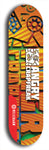 Skateboard deck: Limited edition, North American maple skateboard deck designed by underground artist BellyRash - available widths 7.5 to 8.5 inches in both mellow concave and steep concave shapes. Artwork: ANGRY CRAPFREAK brand popsicle-shaped skateboard deck.