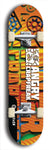Skateboard deck: Limited edition, North American maple skateboard deck designed by underground artist BellyRash - available widths 7.5 to 8.5 inches in both mellow concave and steep concave shapes. Artwork: ANGRY CRAPFREAK brand popsicle-shaped skateboard deck.