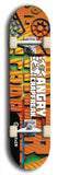 Skateboard deck: Limited edition, North American maple skateboard deck designed by underground artist BellyRash - available widths 7.5 to 8.5 inches in both mellow concave and steep concave shapes. Artwork: ANGRY CRAPFREAK brand popsicle-shaped skateboard deck.