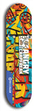 Skateboard deck: Limited edition, North American maple skateboard deck designed by underground artist BellyRash - available widths 7.5 to 8.5 inches in both mellow concave and steep concave shapes. Artwork: ANGRY CRAPFREAK brand popsicle-shaped skateboard deck.